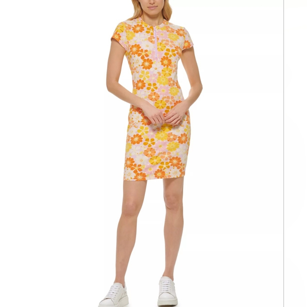 Marc New York. XL. Women's fitted flower print 1/2 zip dress.